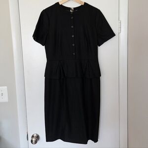 Burberry Black Wool Short Sleeve Peplum Dress Size 10